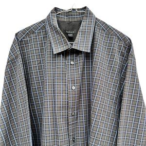 VAN HEUSEN Men's Black blue Square Plaid Button Up Long Sleeve Dress Shirt XXL